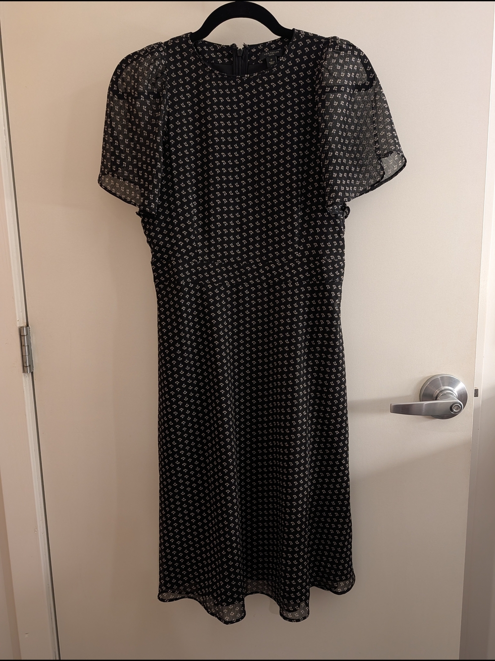 Ann Taylor Black Midi Dress with White Geo Dot Pattern - Picture 2 of 5
